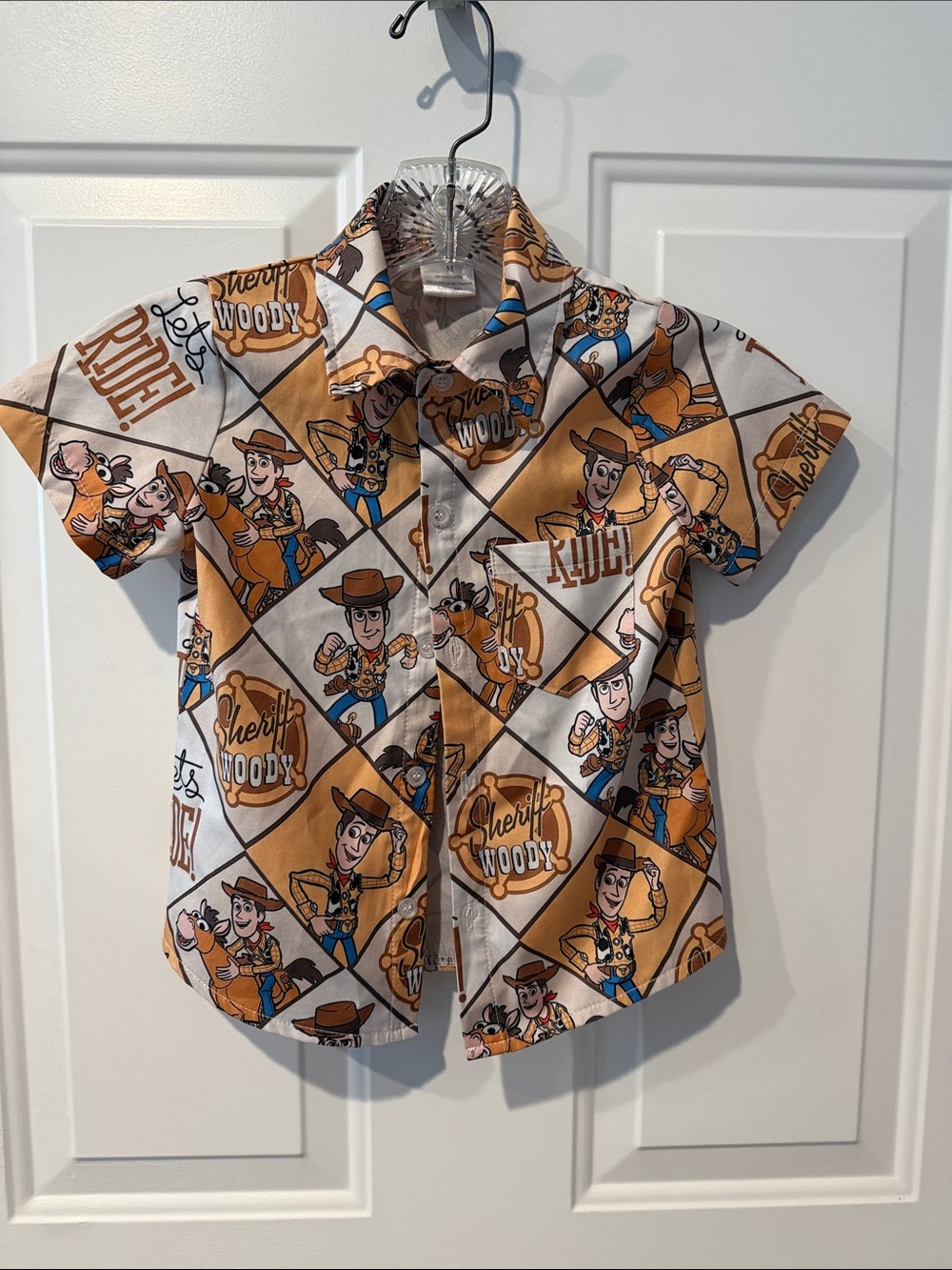 Sheriff Woody Print Kids Button-Up Shirt - Tan & White